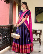 Lorenvalley Blue Cotton Silk Weaving Work With Paithani Concept Lehenga Choli | Grocsy