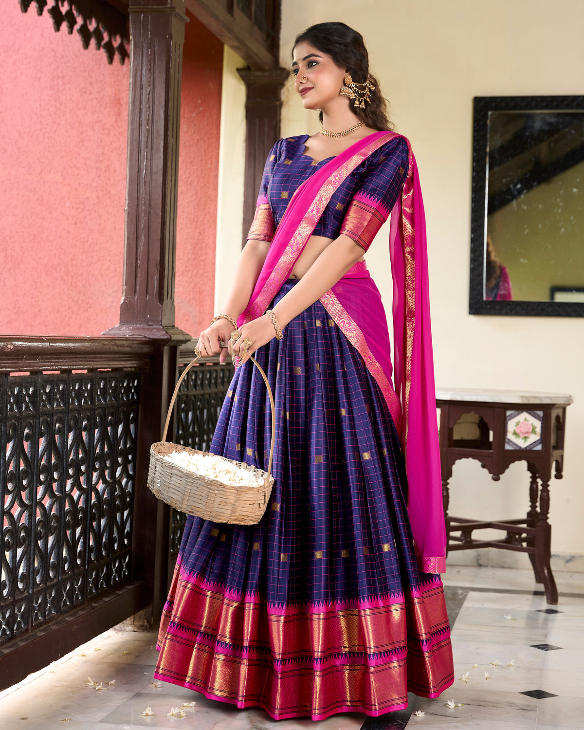 Lorenvalley Blue Cotton Silk Weaving Work With Paithani Concept Lehenga Choli | Grocsy