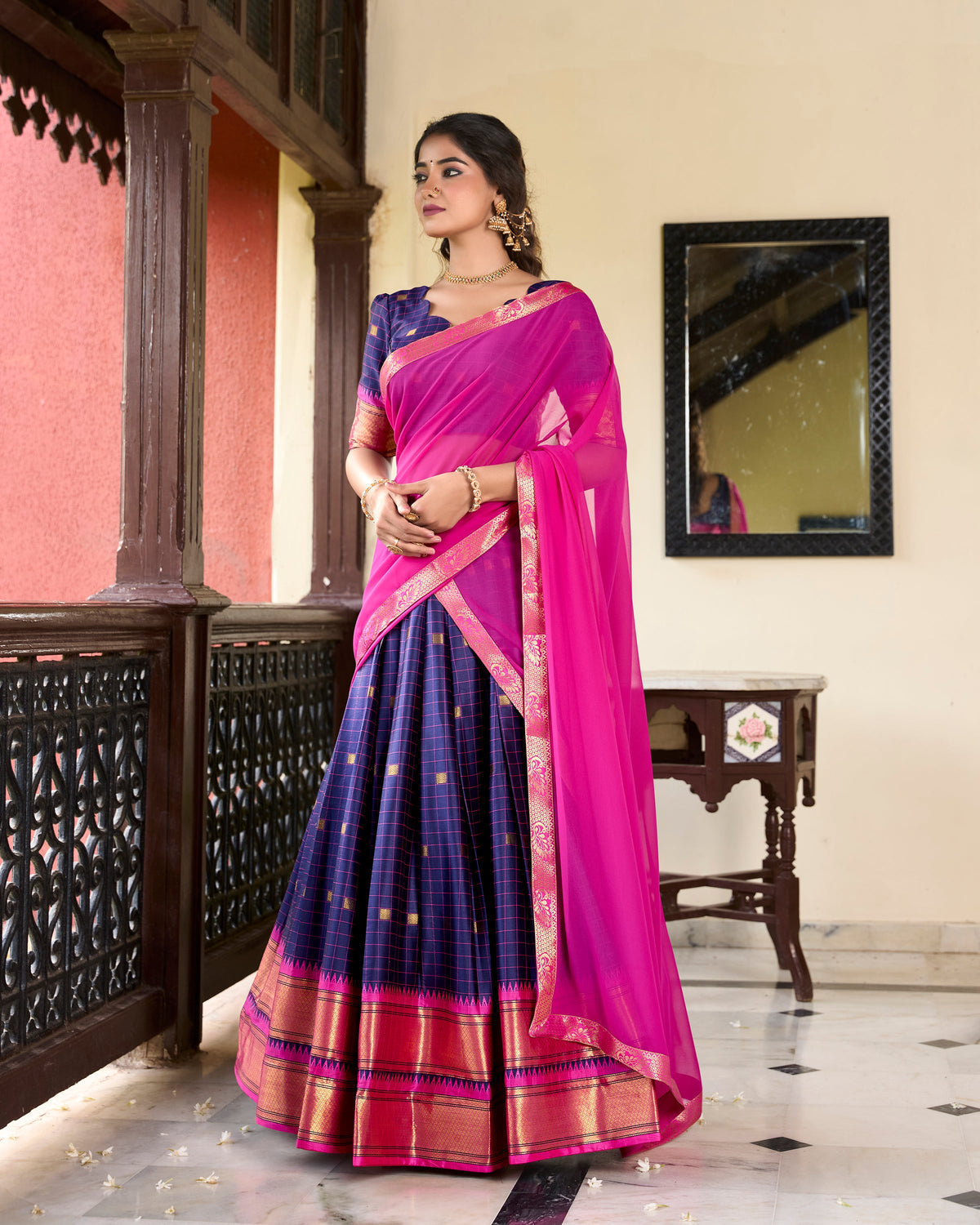 Lorenvalley Blue Cotton Silk Weaving Work With Paithani Concept Lehenga Choli | Grocsy