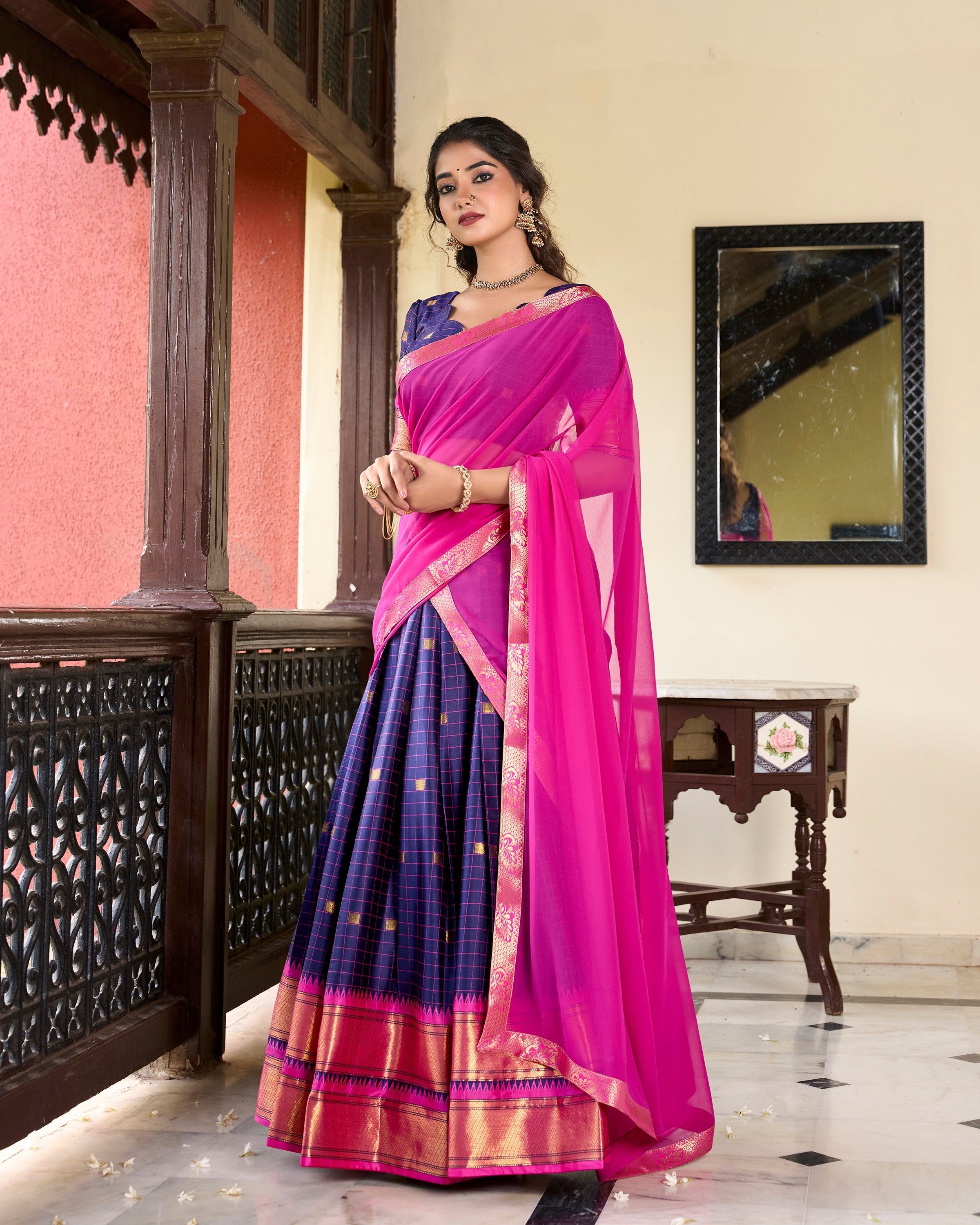Lorenvalley Blue Cotton Silk Weaving Work With Paithani Concept Lehenga Choli | Grocsy