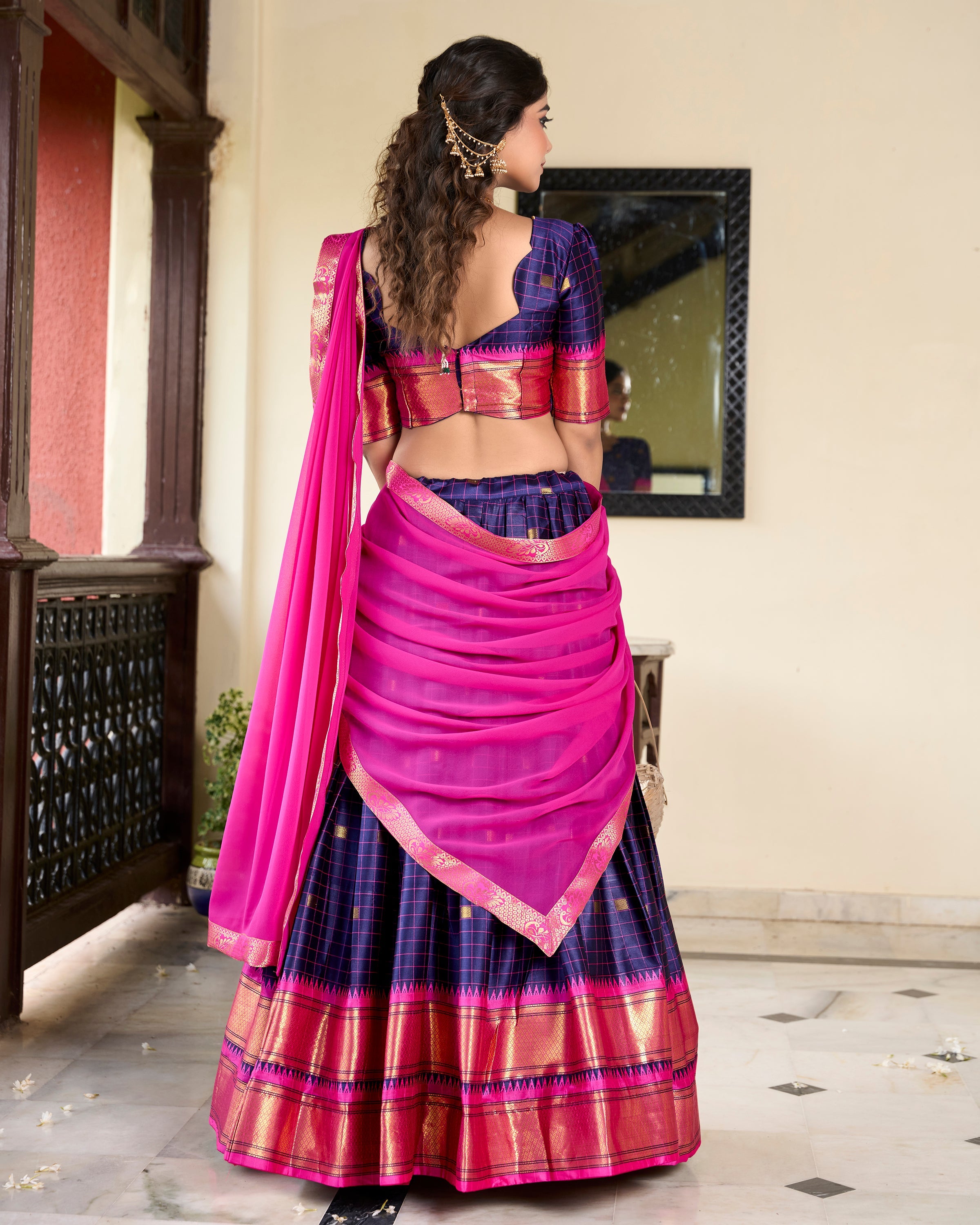Lorenvalley Blue Cotton Silk Weaving Work With Paithani Concept Lehenga Choli | Grocsy