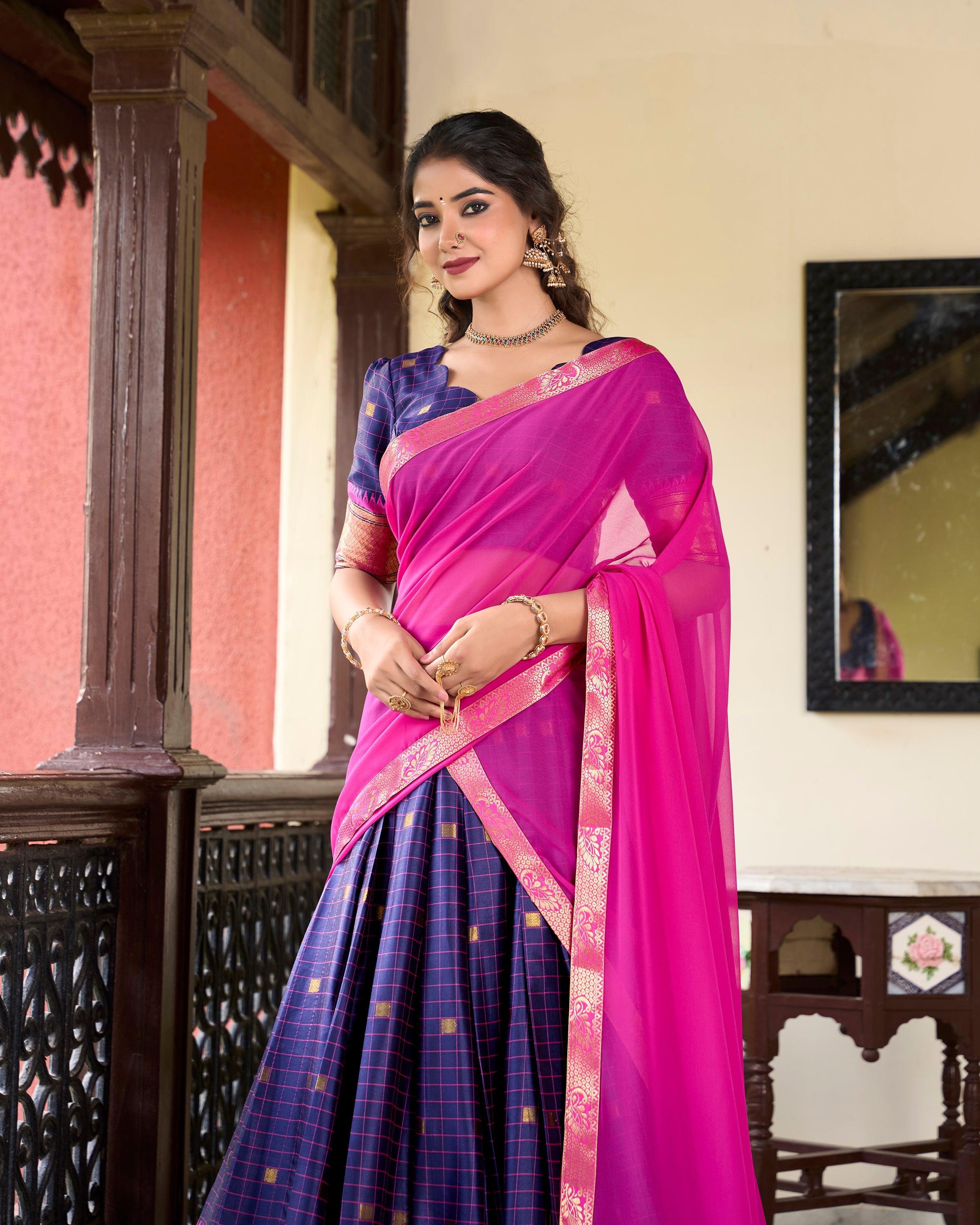 Lorenvalley Blue Cotton Silk Weaving Work With Paithani Concept Lehenga Choli | Grocsy