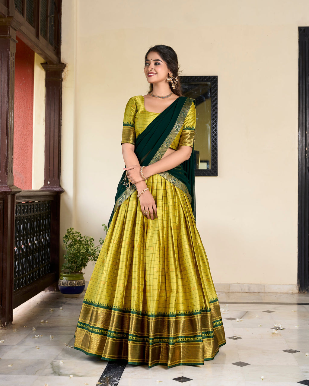 Lorenvalley Green Cotton Silk Weaving Work With Paithani Concept Lehenga Choli | Grocsy