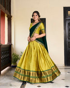 Lorenvalley Green Cotton Silk Weaving Work With Paithani Concept Lehenga Choli | Grocsy