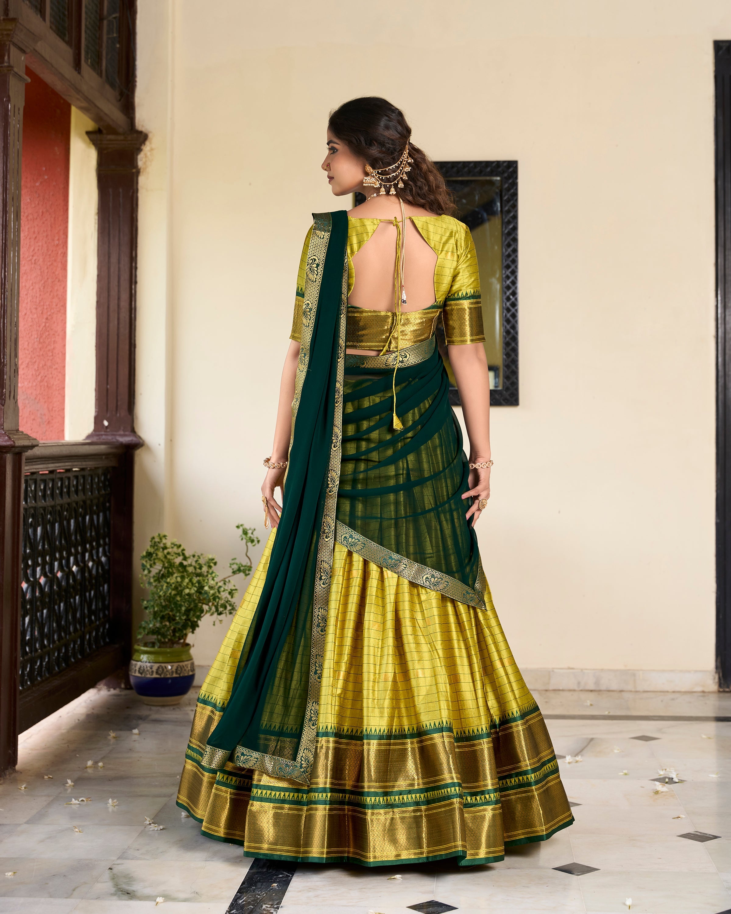 Lorenvalley Green Cotton Silk Weaving Work With Paithani Concept Lehenga Choli | Grocsy