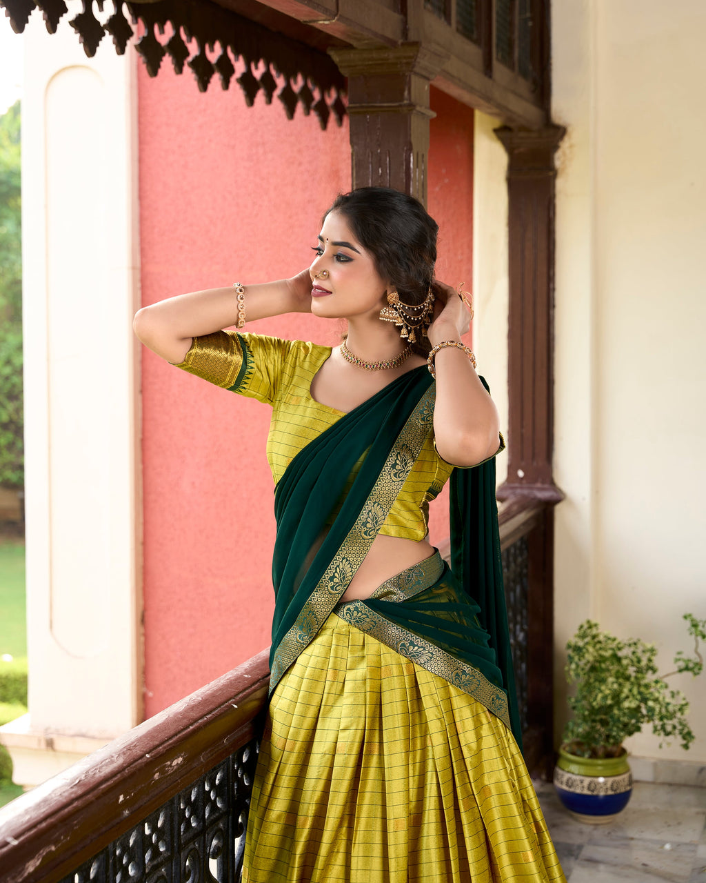 Lorenvalley Green Cotton Silk Weaving Work With Paithani Concept Lehenga Choli | Grocsy