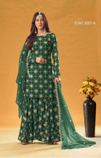 Anaita D Green Faux Georgette Plazzo Suit With Embroidery & Sequins Work | Grocsy
