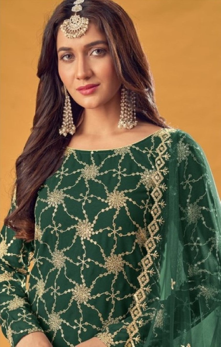 Anaita D Green Faux Georgette Plazzo Suit With Embroidery & Sequins Work | Grocsy
