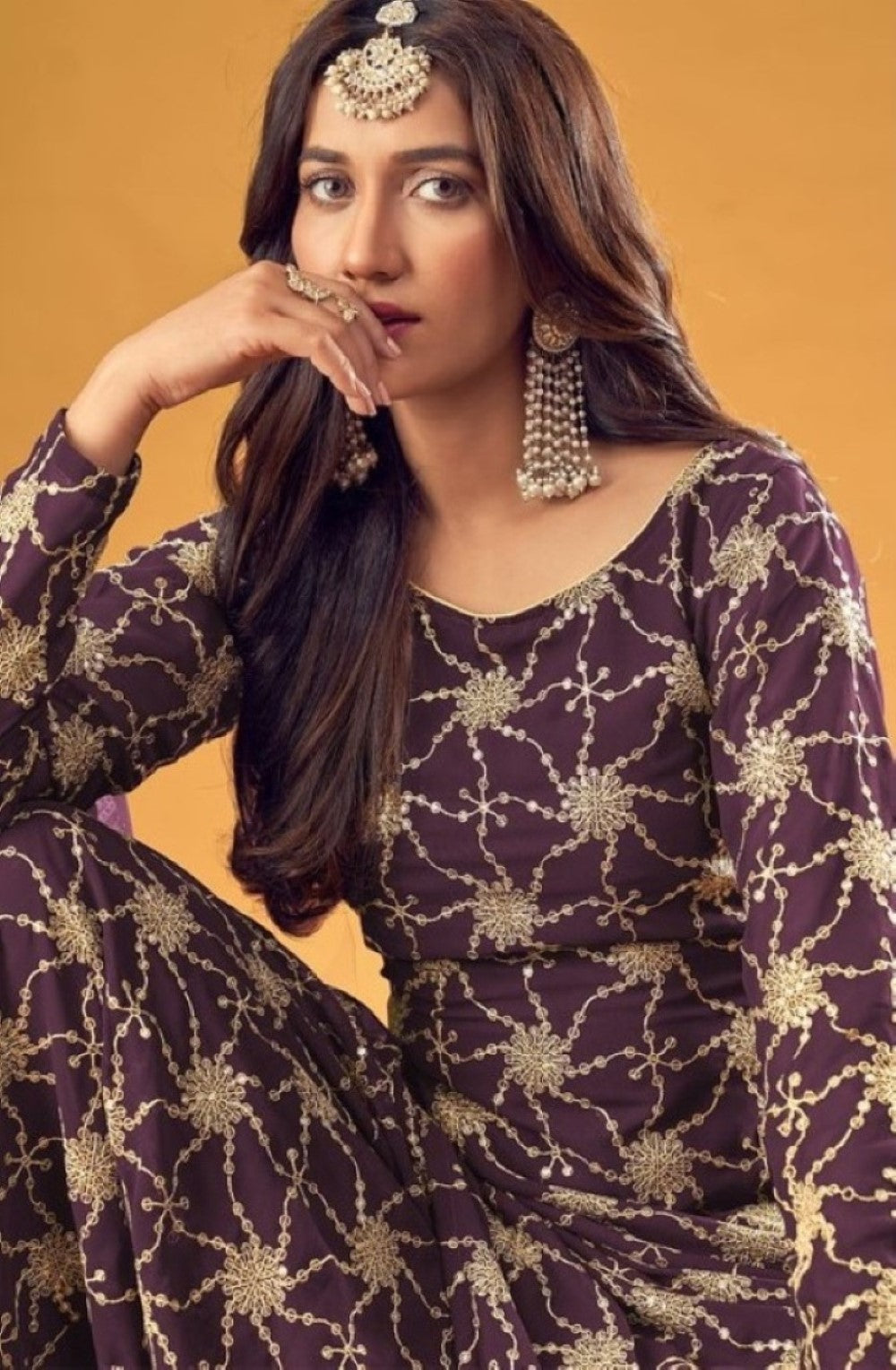 Anaita Purple Faux Georgette Plazzo Suit With Embroidery & Sequins Work | Grocsy