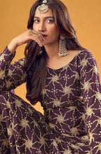 Anaita Purple Faux Georgette Plazzo Suit With Embroidery & Sequins Work | Grocsy