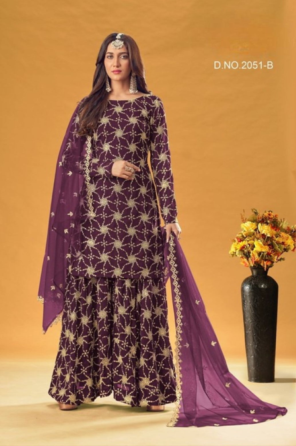 Anaita Purple Faux Georgette Plazzo Suit With Embroidery & Sequins Work | Grocsy