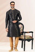 Raivat Ethnic Jacquard Banarasi Silk Pintux Work Kurta Pajama In Black Colour | Grocsy