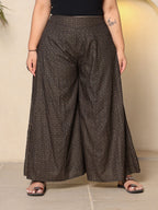 Juniper Black Geometric Printed Rayon Flared Women Palazzo With One Pocket | Grocsy