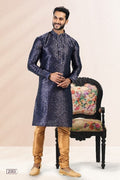 Raivat Ethnic Jacquard Banarasi Silk Pintux Work Kurta Pajama In Blue Colour | Grocsy