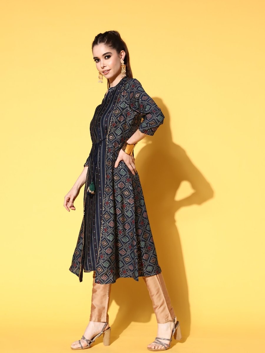 All About You Women Printed Bold Decorations Layered A-Line Kurta | Grocsy