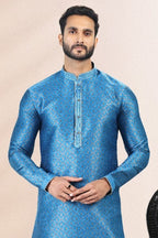 Raivat Ethnic Jacquard Banarasi Silk Pintux Work Kurta Pajama In Blue Colour | Grocsy