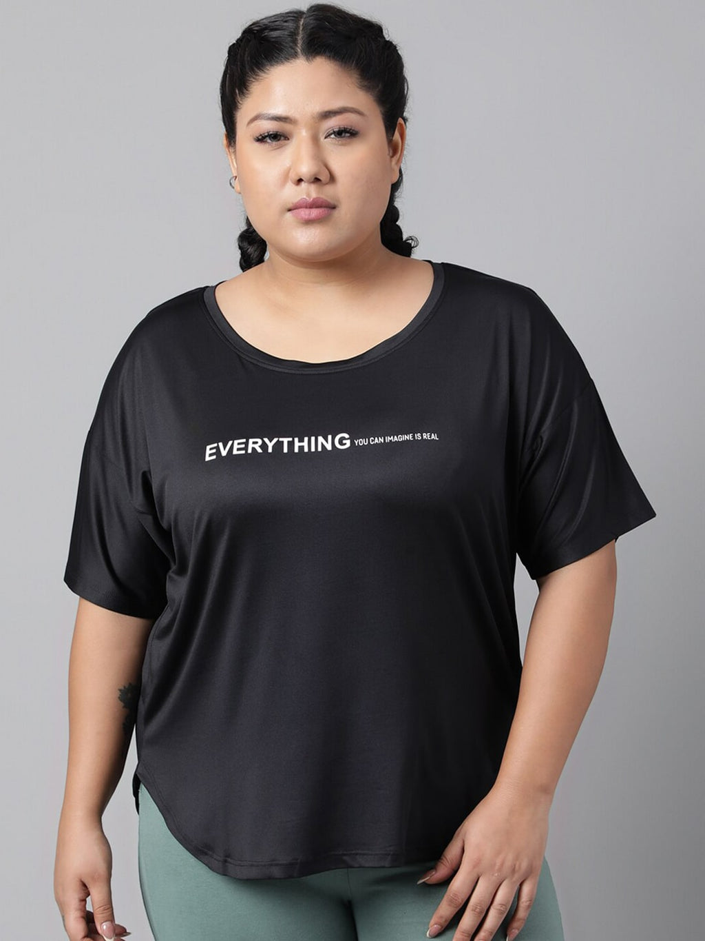 MKH Plus Size Relaxed Fit Typography Printed Drop Shoulder Sleeves Dri-Fit Sports T-shirt | Grocsy