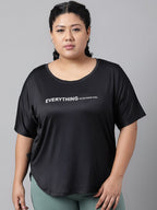 MKH Plus Size Relaxed Fit Typography Printed Drop Shoulder Sleeves Dri-Fit Sports T-shirt | Grocsy