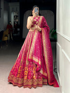 Lorenvalley Fashion Pink Silk Zari Weaving Work Lehenga Choli with Dupatta | Grocsy