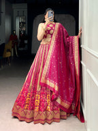 Lorenvalley Fashion Pink Silk Zari Weaving Work Lehenga Choli with Dupatta | Grocsy