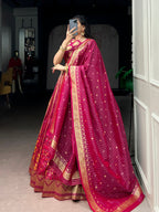 Lorenvalley Fashion Pink Silk Zari Weaving Work Lehenga Choli with Dupatta | Grocsy