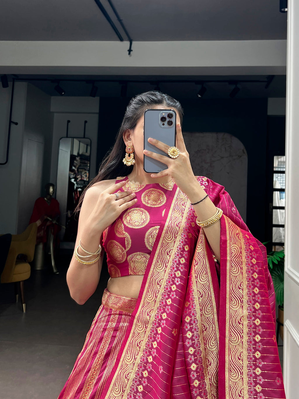 Lorenvalley Fashion Pink Silk Zari Weaving Work Lehenga Choli with Dupatta | Grocsy