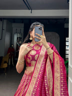 Lorenvalley Fashion Pink Silk Zari Weaving Work Lehenga Choli with Dupatta | Grocsy
