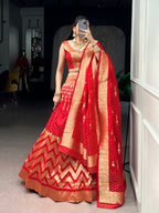 Lorenvalley Fashion Red Silk Zari Weaving Work Lehenga Choli with Dupatta | Grocsy