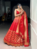 Lorenvalley Fashion Red Silk Zari Weaving Work Lehenga Choli with Dupatta | Grocsy