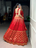 Lorenvalley Fashion Red Silk Zari Weaving Work Lehenga Choli with Dupatta | Grocsy