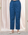 Vaasva Women Cobalt Blue Cotton Flax Solid Straight Pants | Grocsy