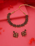 Tehzeeb Creations Maroon Colour Gold Pleated Stone Studded Necklace With Earrings | Grocsy