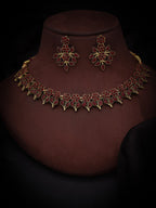 Tehzeeb Creations Maroon Colour Gold Pleated Stone Studded Necklace With Earrings | Grocsy