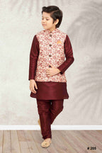 Raivat Ethnic Banarasi Silk Digital Printed Kurta Pajama With Jacket In Cream Colour | Grocsy