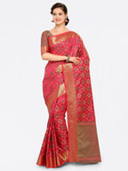 Saree Mall Pink Silk Blend Printed Kanjeevaram Saree | Grocsy