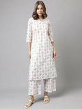 FIORRA Women's White Cotton A-Line Kurta Palazzo Set | Grocsy