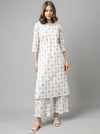 FIORRA Women's White Cotton A-Line Kurta Palazzo Set | Grocsy