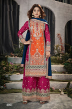 Anaita Orange And Pink Embroidered Viscose Chinon Salwar Suit | Grocsy
