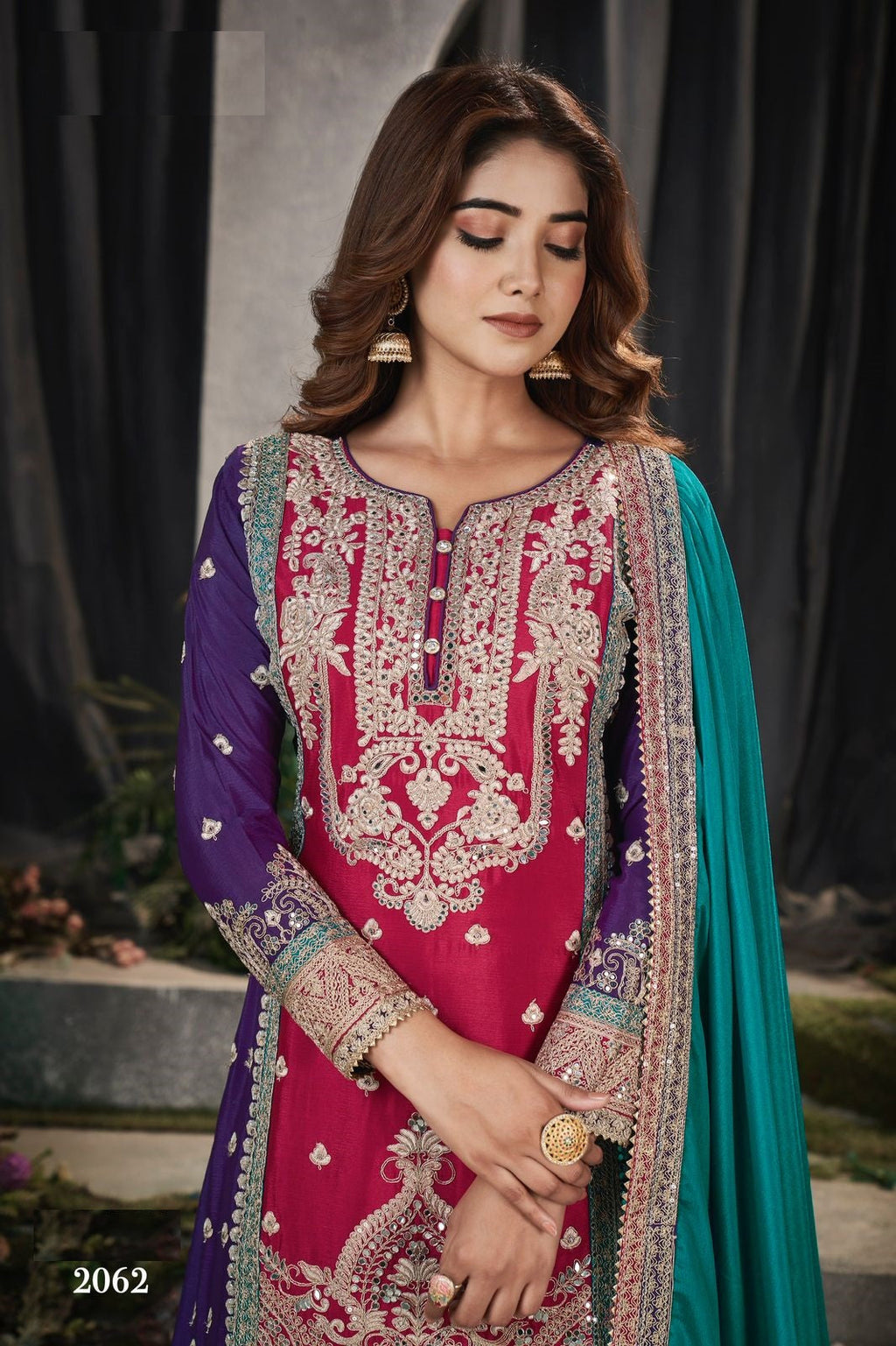 Anaita Maroon And Wine Embroidered Viscose Chinon Salwar Suit | Grocsy