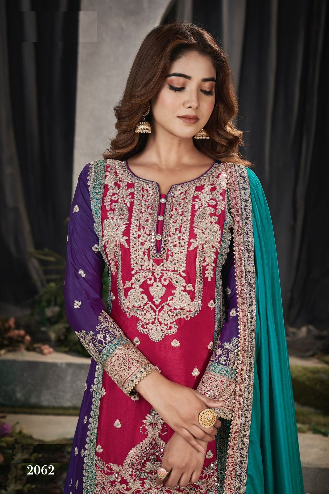 Anaita Maroon And Wine Embroidered Viscose Chinon Salwar Suit | Grocsy