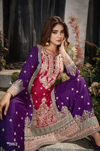 Anaita Maroon And Wine Embroidered Viscose Chinon Salwar Suit | Grocsy
