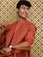 House of Pataudi Men Jashn Kurta & Trousers With Nehru Jacket | Grocsy