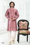 Raivat Ethnic Banarasi Silk Pintux Work Kurta Pajama In Dark Pink Colour | Grocsy