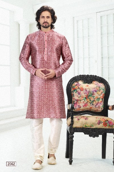 Raivat Ethnic Banarasi Silk Pintux Work Kurta Pajama In Dark Pink Colour | Grocsy