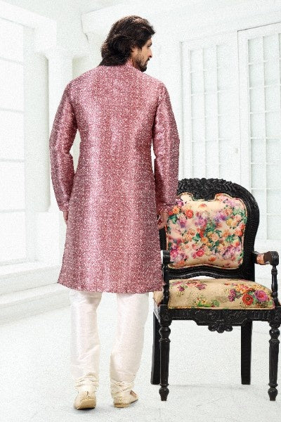Raivat Ethnic Banarasi Silk Pintux Work Kurta Pajama In Dark Pink Colour | Grocsy