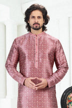 Raivat Ethnic Banarasi Silk Pintux Work Kurta Pajama In Dark Pink Colour | Grocsy