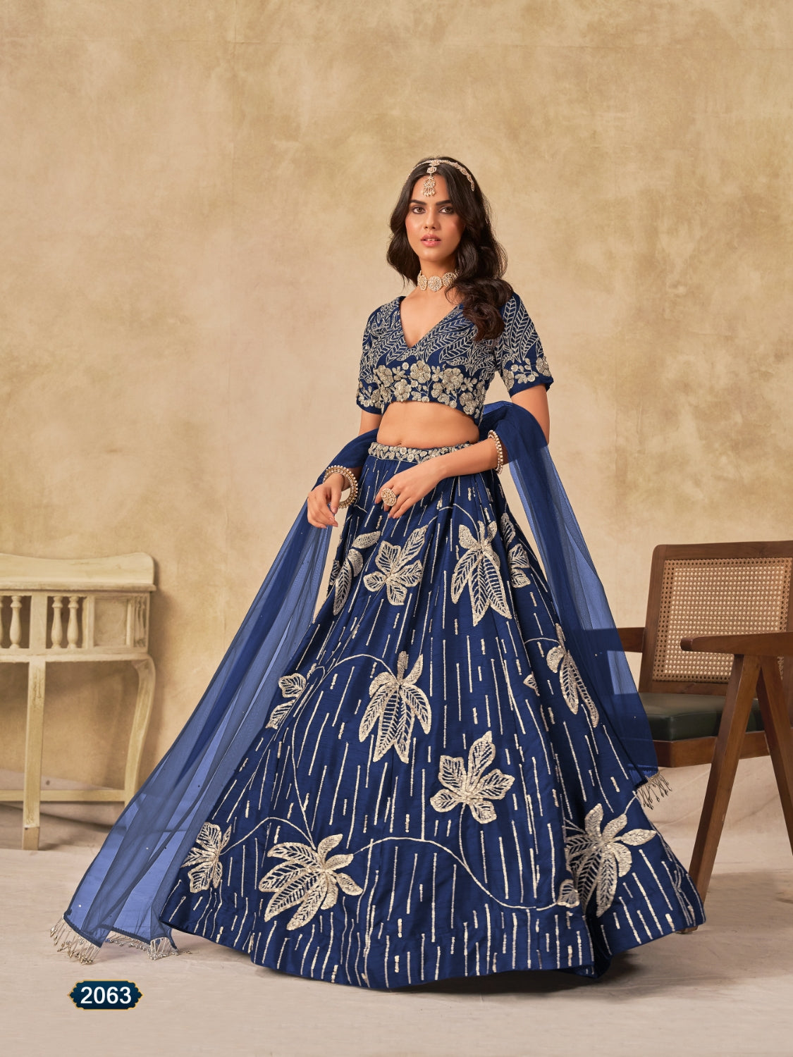 Anaita Navy Blue Heavy Art Silk Lehenga Choli With Embroidery Work | Grocsy