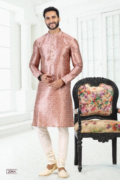 Raivat Ethnic Banarasi Silk Pintux Work Kurta Pajama In Onion Pink Colour | Grocsy
