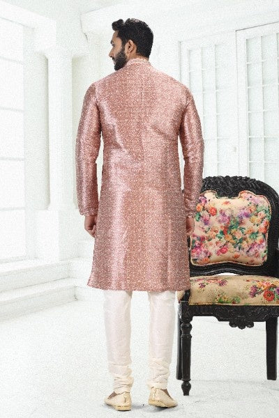 Raivat Ethnic Banarasi Silk Pintux Work Kurta Pajama In Onion Pink Colour | Grocsy