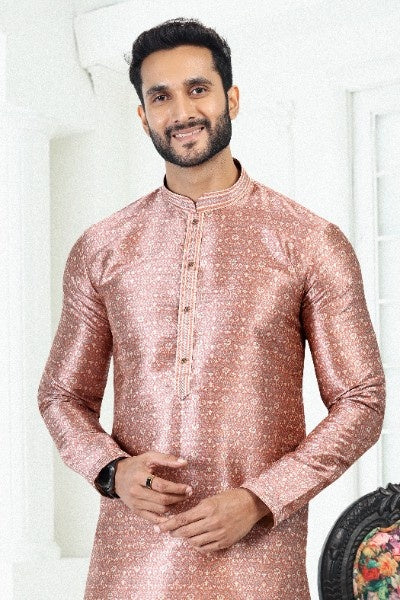 Raivat Ethnic Banarasi Silk Pintux Work Kurta Pajama In Onion Pink Colour | Grocsy